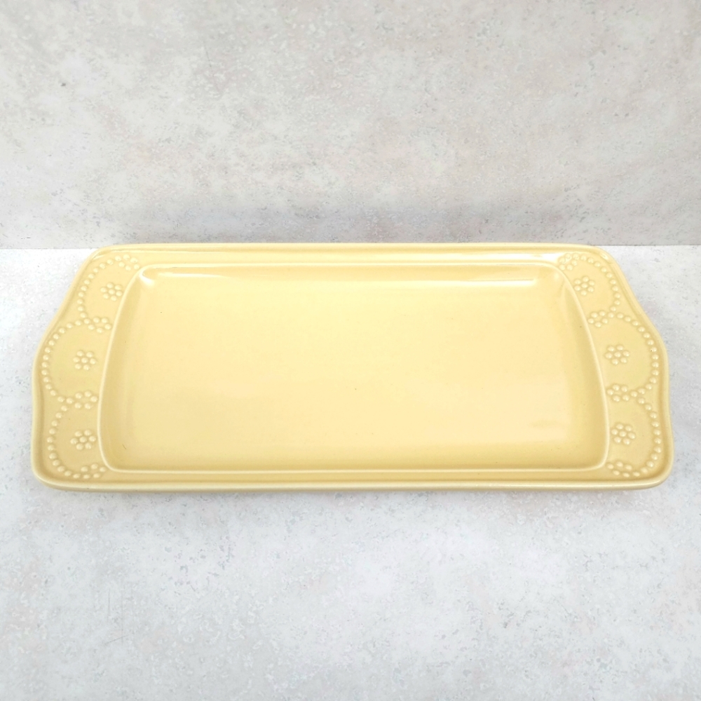 Fontinella Ceramic Platter Mustard Yellow Retired Embossed Beaded Cottagecore